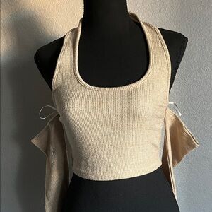 SHEIN Beige Ribbed Knit Crop Top